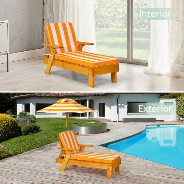Poltrona reclinável de exterior para crianças com guarda-sol removível e regulável em tensão para pátio 92 x 49 x 106 cm Amarelo e branco