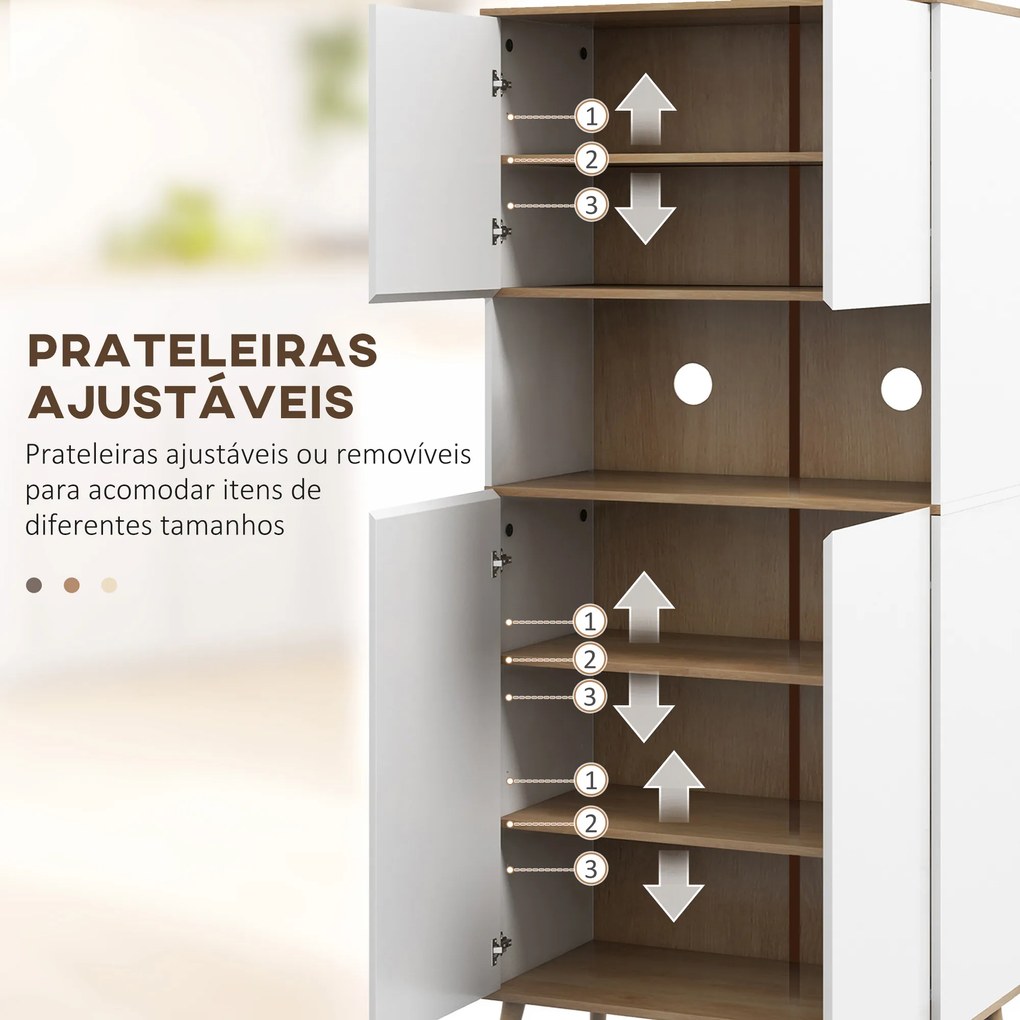 Armário de Cozinha com 4 Portas Bancada para Micro-Ondas Prateleiras Ajustáveis Orifício para Cabos 80x40x178 cm Branco