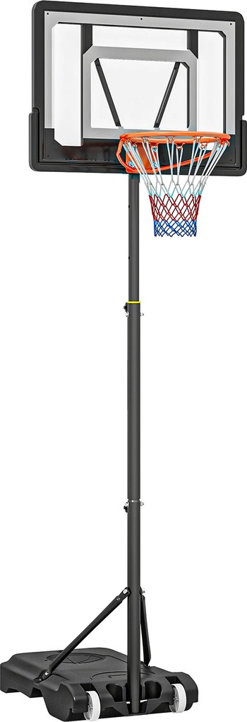 HOMCOM Tabela Basquetebol Exterior Altura Ajustável 206-260 cm Com Rodas Base Recarregável Ideal Para Crianças e Adultos Preto | Aosom Portugal