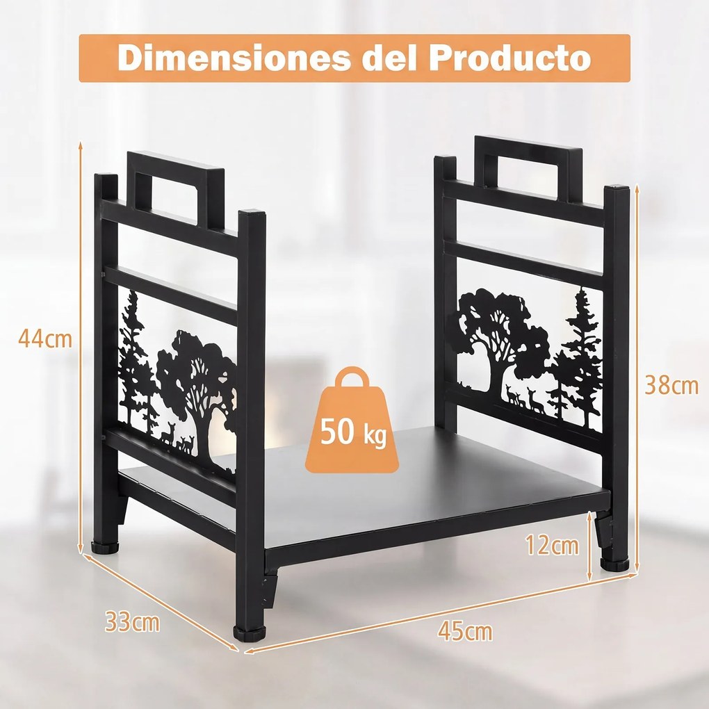 Suporte para Lenha Decorativo, 45 x 33 x 44 cm, Capacidade até 50 kg, Preto