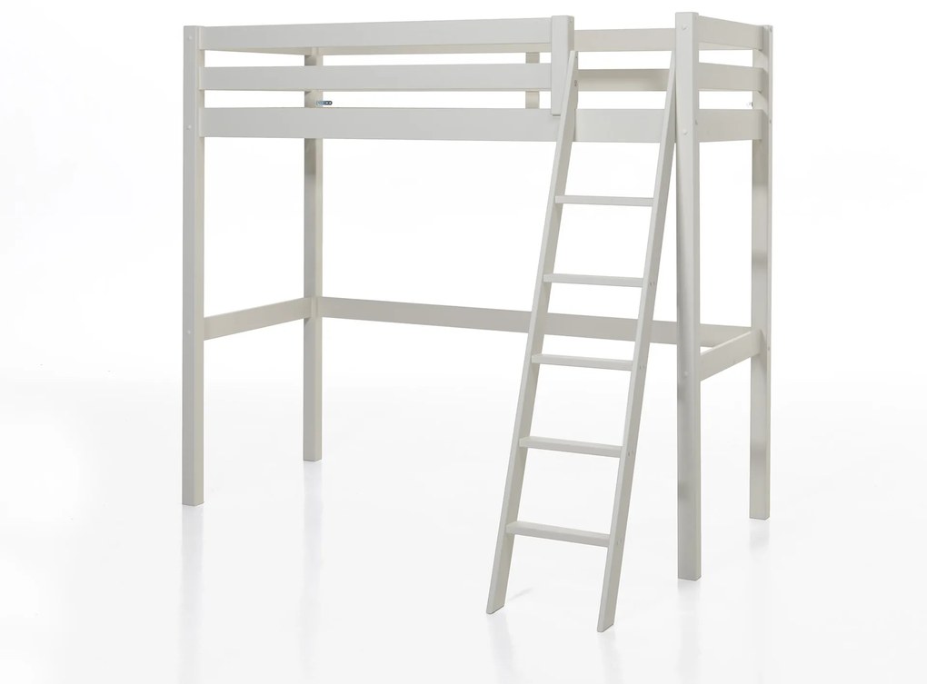 Conjunto Cama alta de Criança PINO 90 x 200 cm + Estrado + Estante Livros + Sofá cama Branco