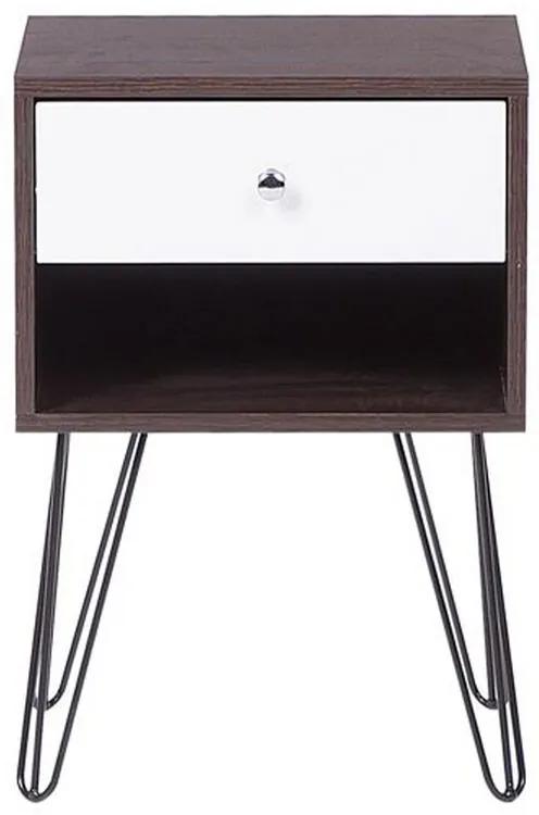 Mesa de cabeceira com 1 gaveta em madeira escura e branco ARVIN Beliani