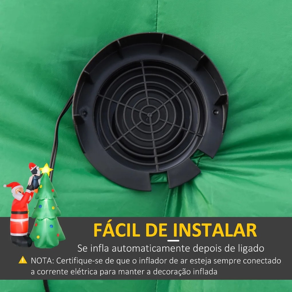 Árvore de Natal Inflável 184cm com Luzes LED Decoração de Natal Inflável com Pai natal e Pinguim para Festas Interiores e Exteriores 123x80x184cm Multicor