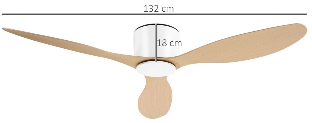 HOMCOM Ventoinha de Teto Motor DC Ø132x18 cm com Controle Remoto 3 Lâminas Reversíveis 6 Velocidades e Temporizador Silencioso para Dormitórios Sala de Jantar Branco e Natural
