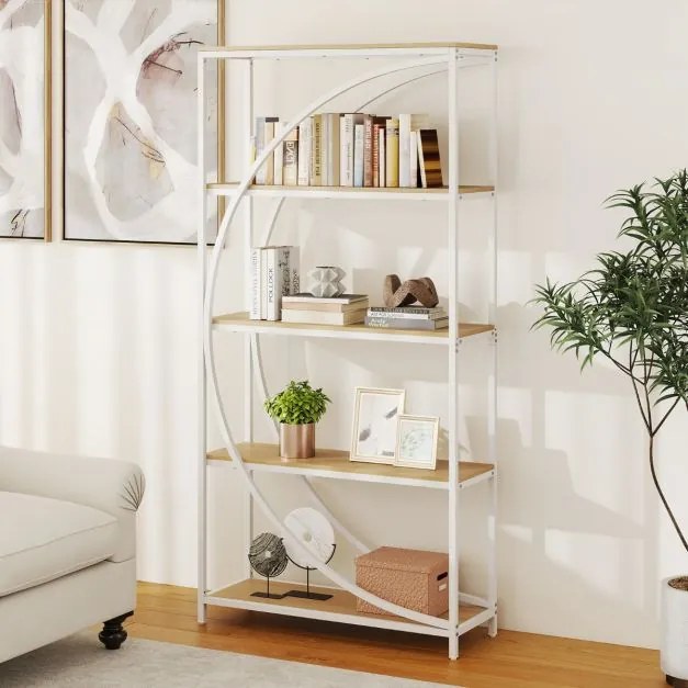 Estante de 5 níveis 86 x 30 x 175 cm com prateleiras de armazenamento abertas branco e Natural