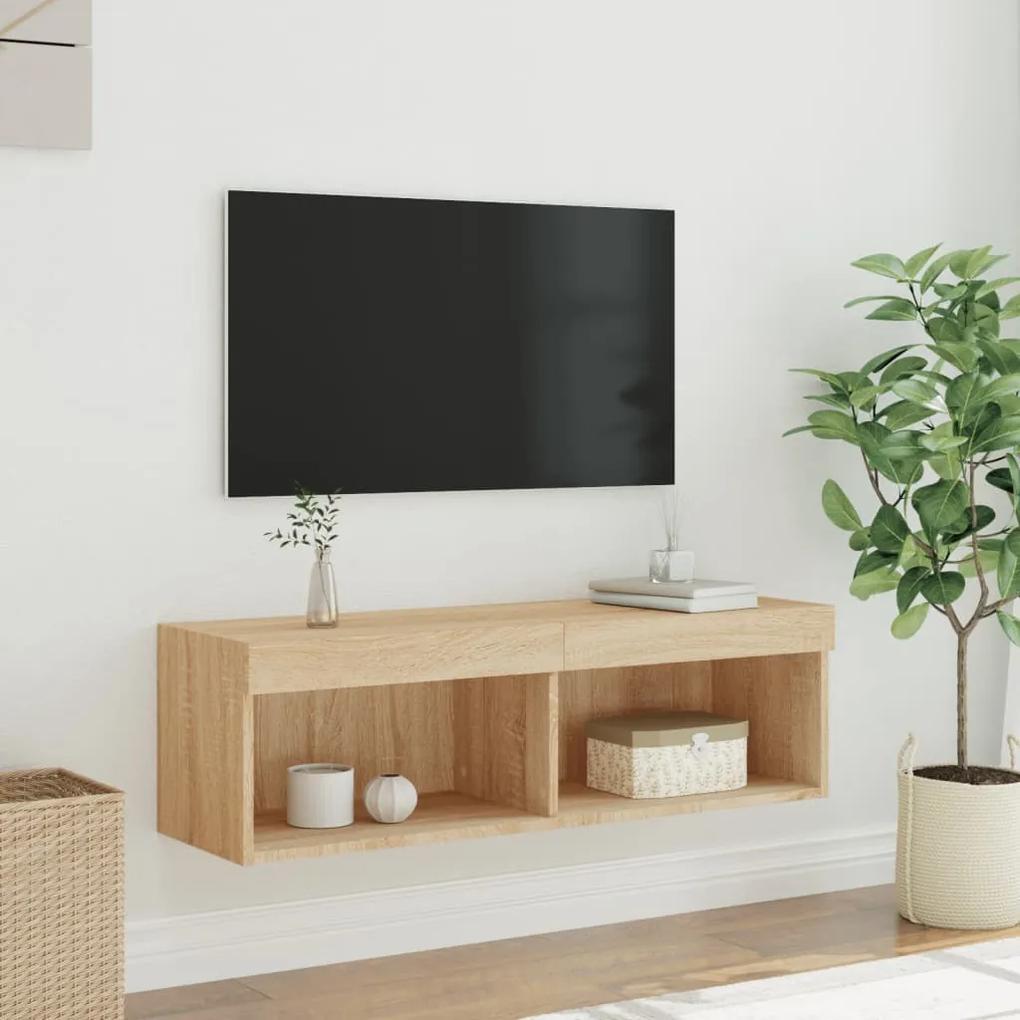 Móvel de TV com luzes LED 100x30x30 cm carvalho sonoma