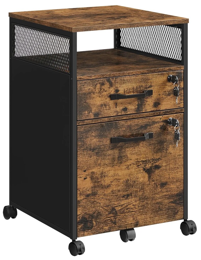 Armário de escritório com 2 gavetas com fechadura 44 x 42 x 69 cm Castanho Vintage-preto
