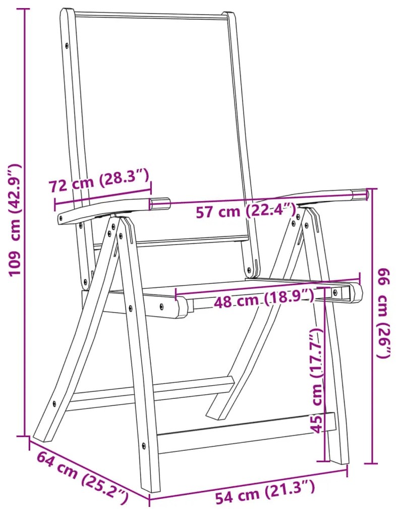 Cadeiras de jardim dobráveis 6 pcs acácia maciça e textilene