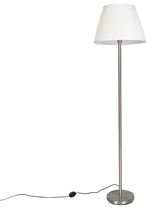 Candeeiro de pé moderno em aço com cúpula branca plissada 45 cm - Simplo Moderno