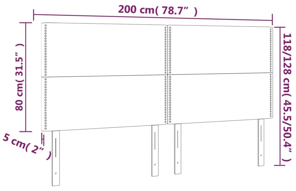 Cabeceira de cama 4 pcs veludo 100x5x78/88 cm cinzento-claro