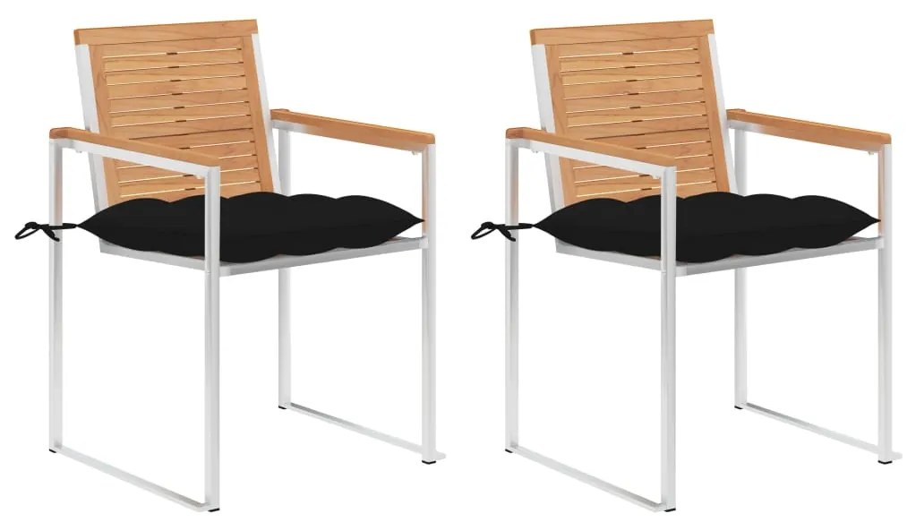vidaXL Cadeiras de jardim com almofadões 2 pcs teca maciça e aço