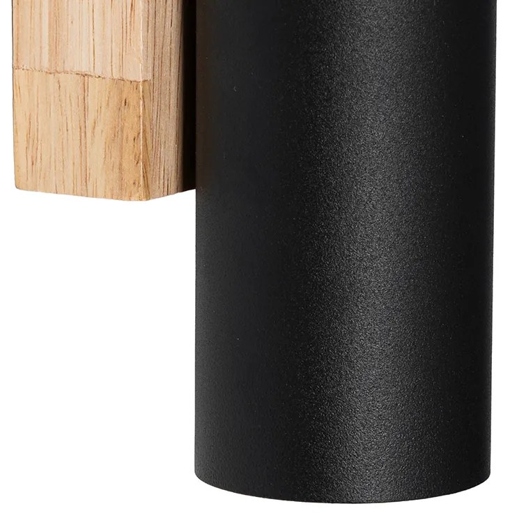 Candeeiro de parede moderno preto com madeira 2 luzes - Jeana Moderno,Industrial