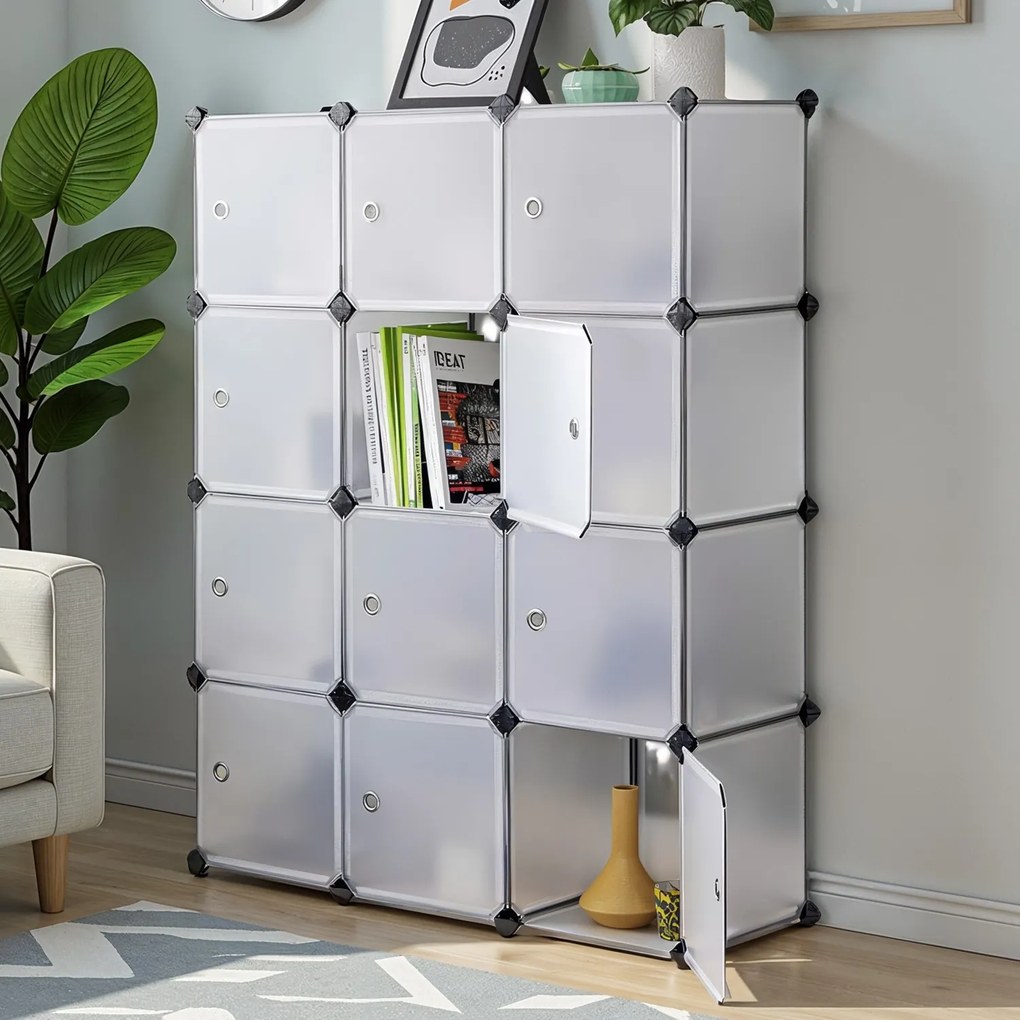 Armario de arrumação conjunto de 12 cubos 93 x 31 x 123 cm branco