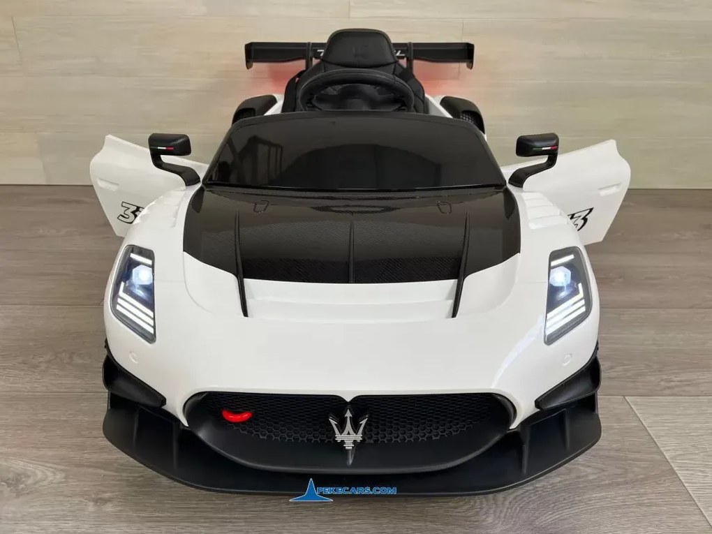 Carro elétrico para crianças Maserati GT2 12V 2.4G, Rodas Borracha, Assento imitação pele Branco