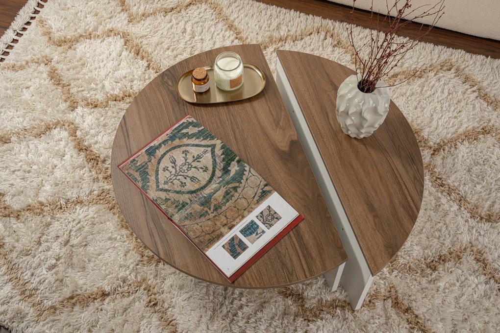 Mesa de Centro "Orion" – Nogueira e Branco, Conjunto Modular, 90x60x30