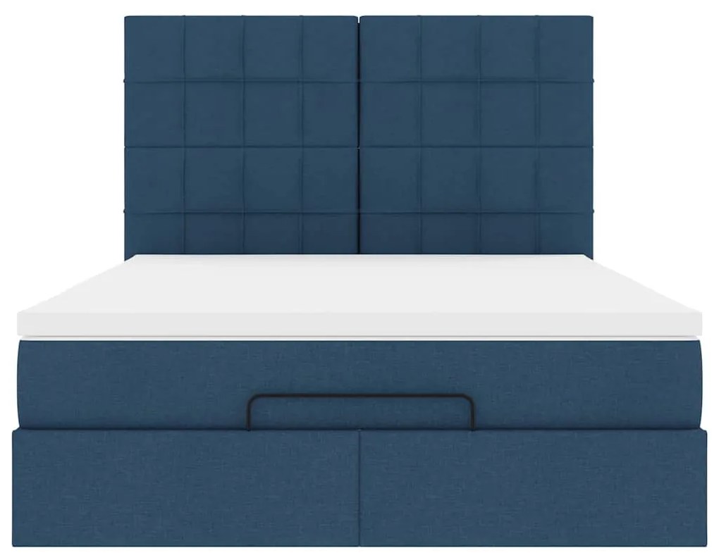Estrutura de cama otomana com colchão tecido azul 140x200cm