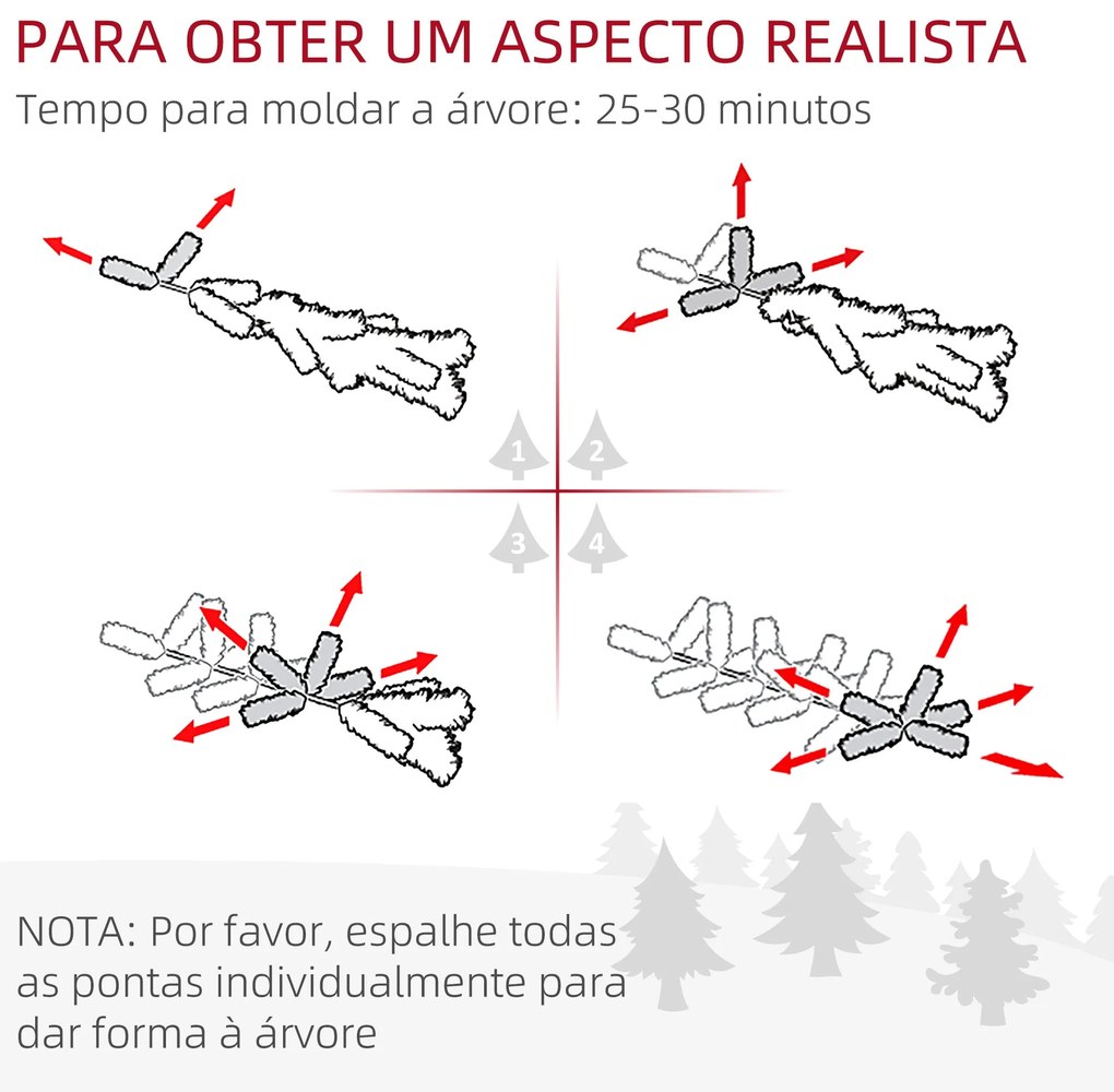 HOMCOM Árvore de Natal Artificial Altura 190 cm com 570 Ramos de PVC I