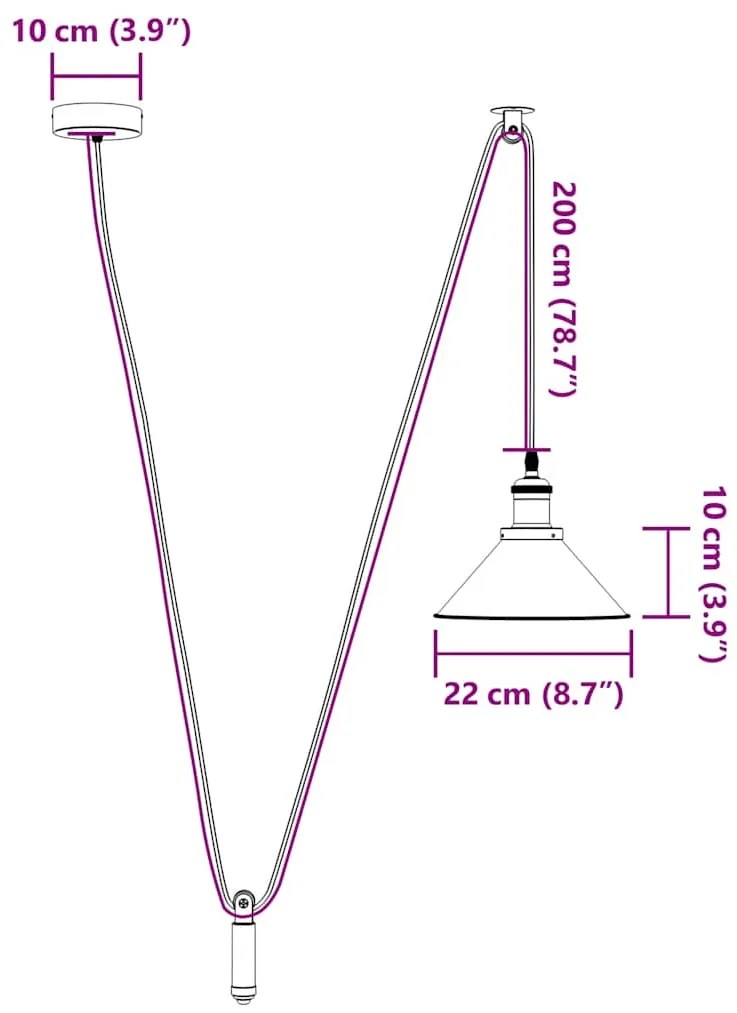Candeeiro suspenso regulável altura E27 azul escuro Ø22cm