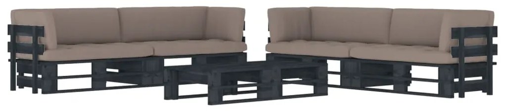 6 pcs conj. lounge paletes c/ almofadões pinho impregnado preto