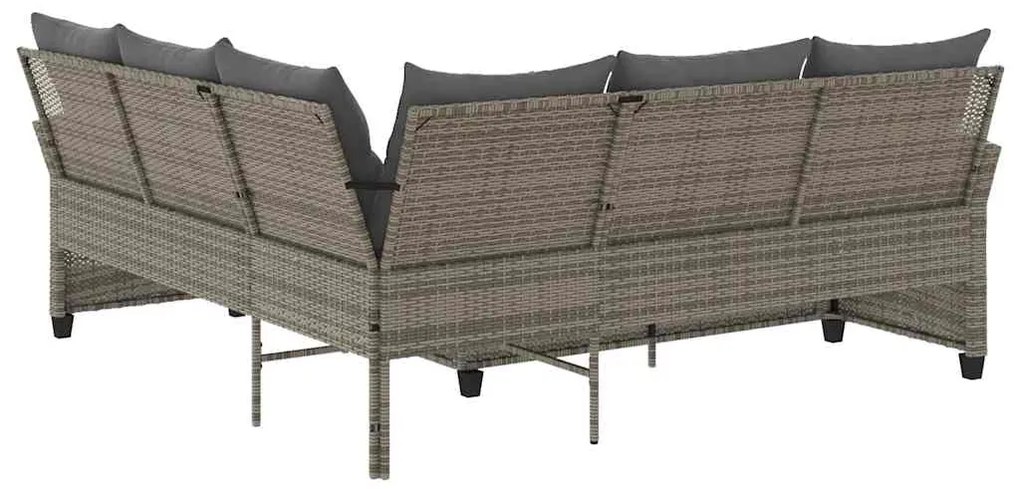 Sofá-sofá em forma de L com almofadas vime PE cinza