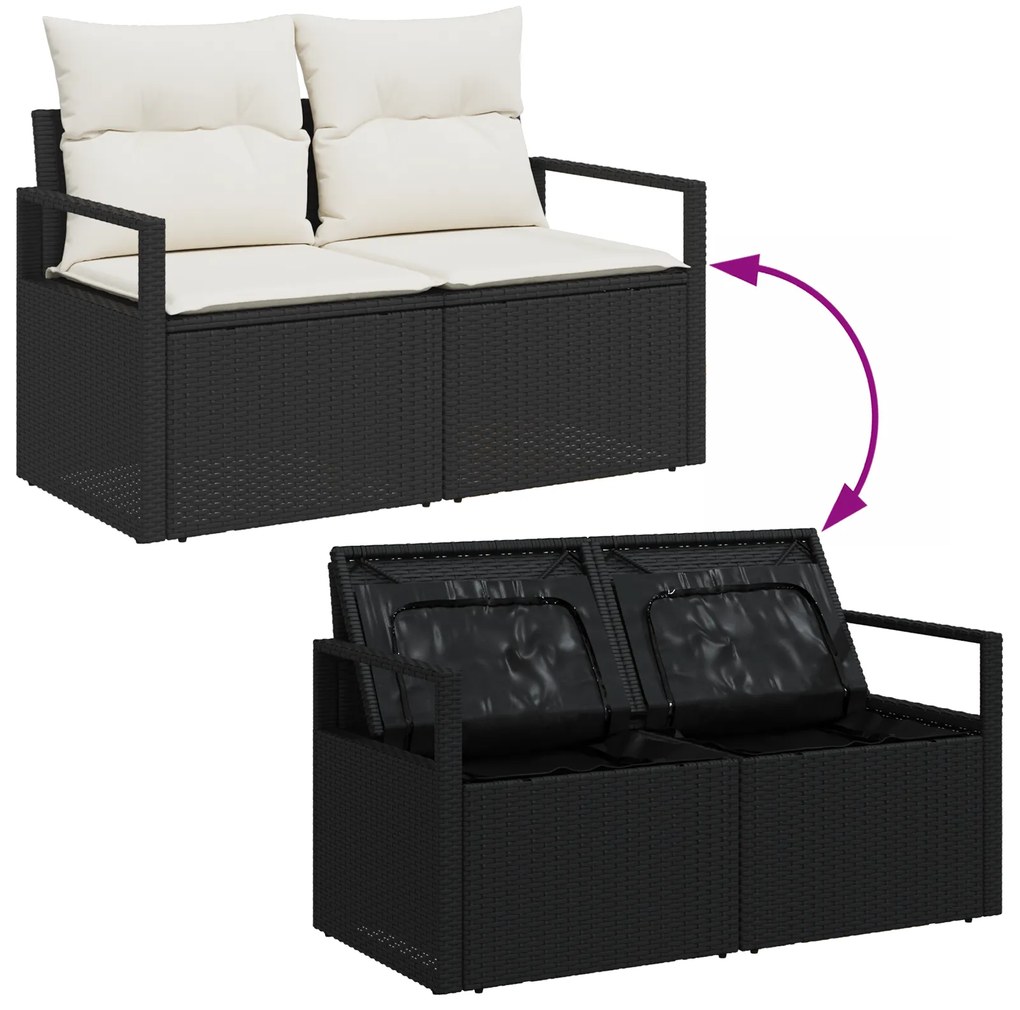 Conjunto de Sofá de Jardim com 6 Peças e Almofadas Preto Vime PE Acáci