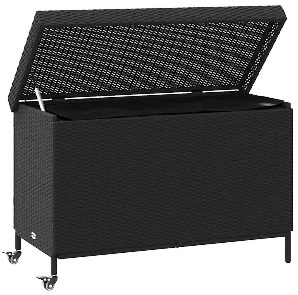 Caixa de arrumação jardim com rodas 110x55x73 cm vime PE preto