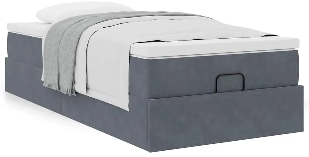 Estrutura cama otomana colchão 80x200 cm veludo cinzento escuro