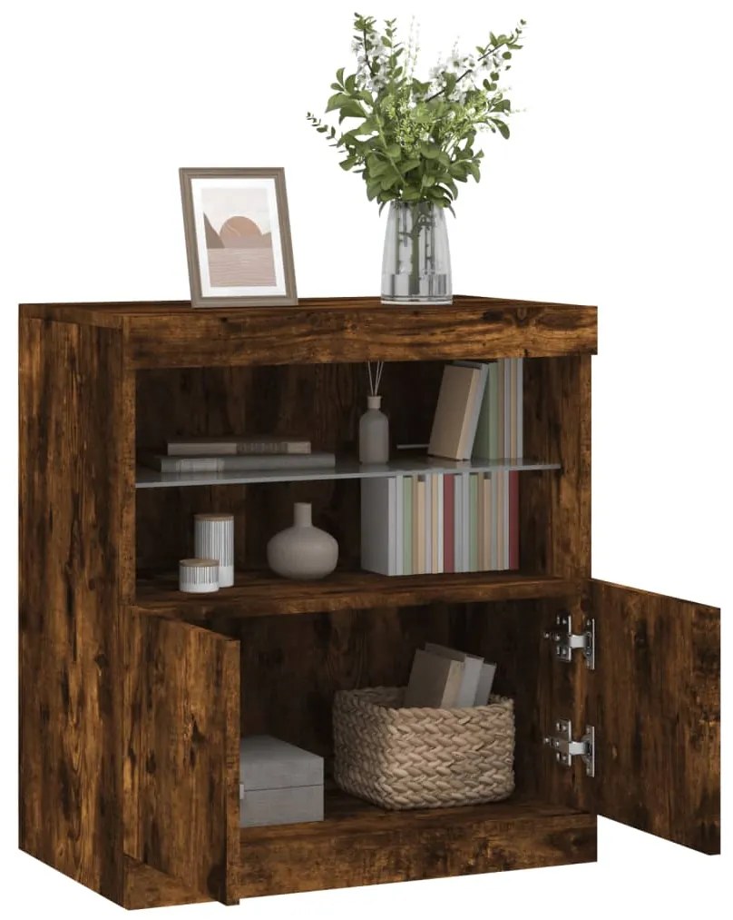 Aparador com luzes LED 60x37x67 cm carvalho fumado
