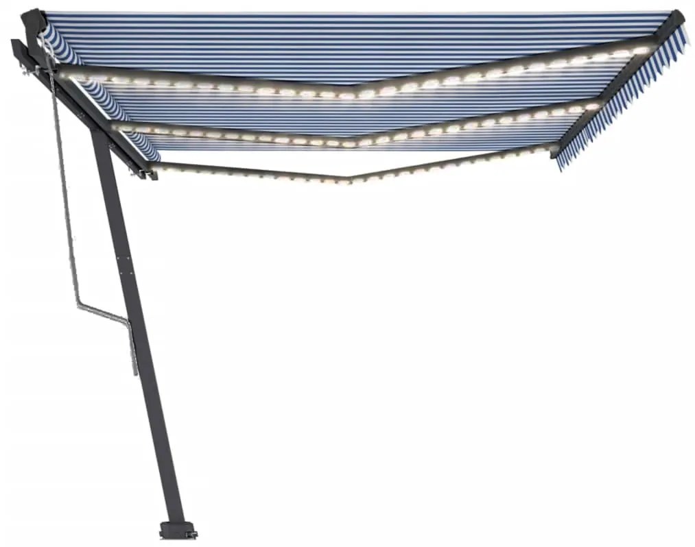Toldo automático LED e sensor de vento 600x300 cm azul e branco