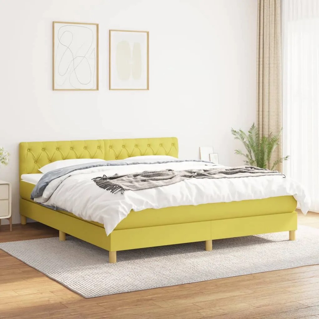 vidaXL Cama com molas/colchão 160x200 cm tecido verde