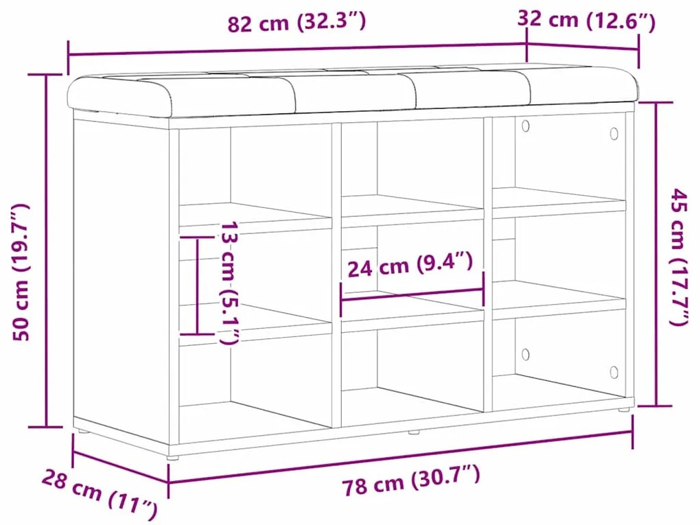 Banco de Armazenamento vidaXL Preto Carvalho 80x30x48 cm Madeira Engen