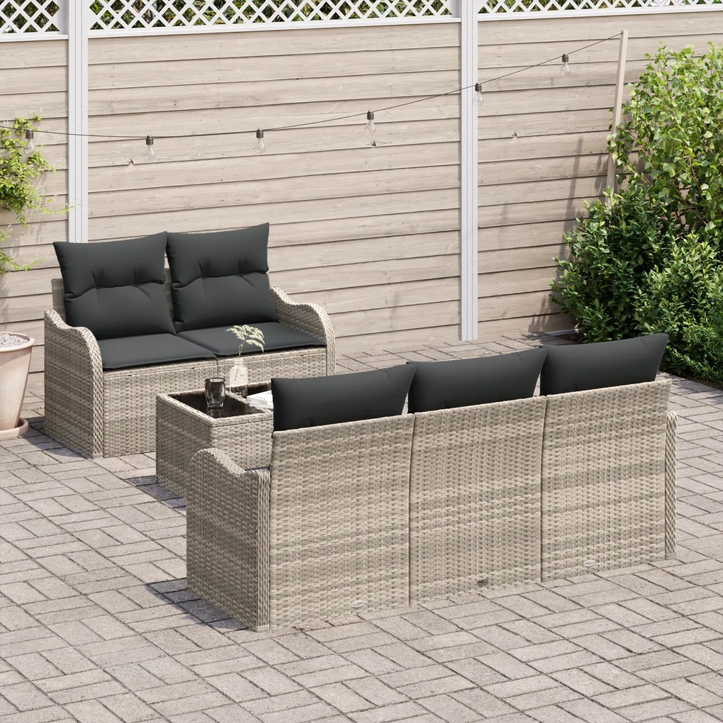 Conjunto de Sofá de Jardim VidaXL com Almofadas Cinza Claro Rattan Pol