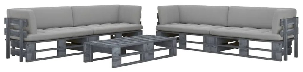vidaXL 6 pcs conj. lounge paletes c/ almofadões pinho impregnado cinza