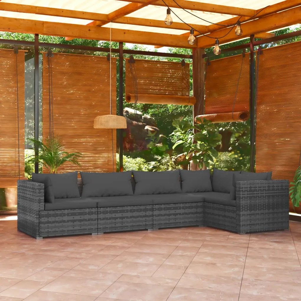 vidaXL 5 pcs conjunto lounge de jardim c/ almofadões vime PE cinzento