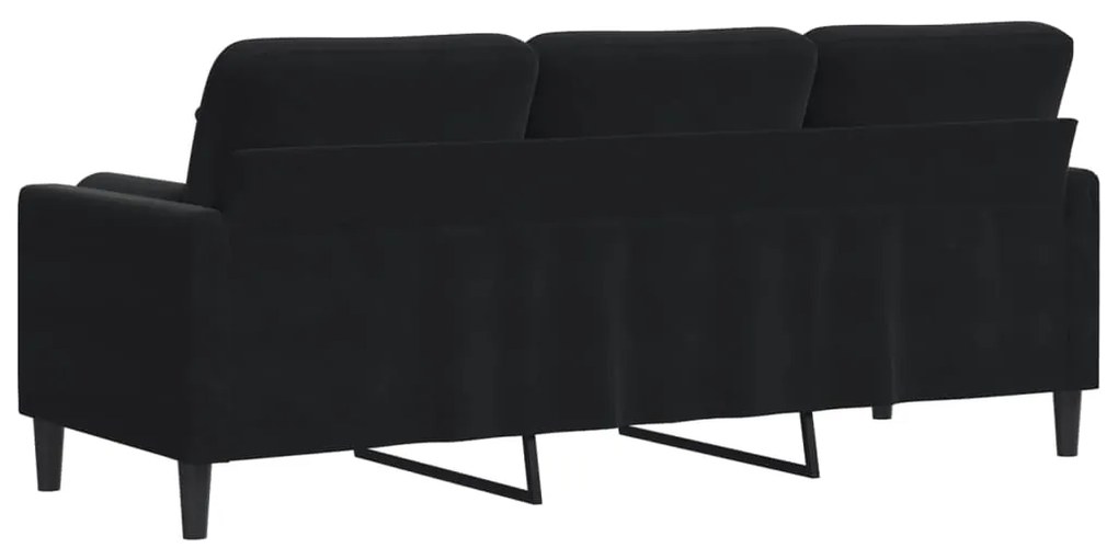 Sofá 3 lugares c/ almofadas decorativas 180 cm veludo preto