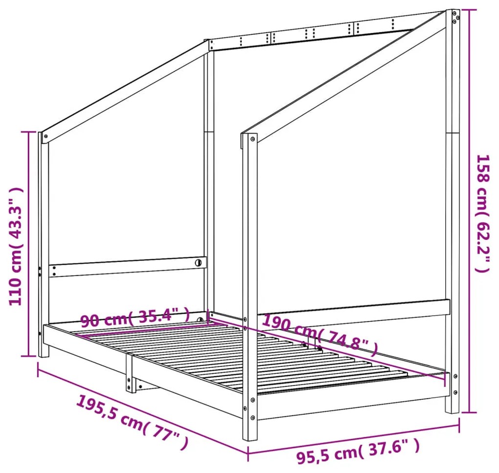 Estrutura de cama infantil 90x190 cm madeira de pinho maciça