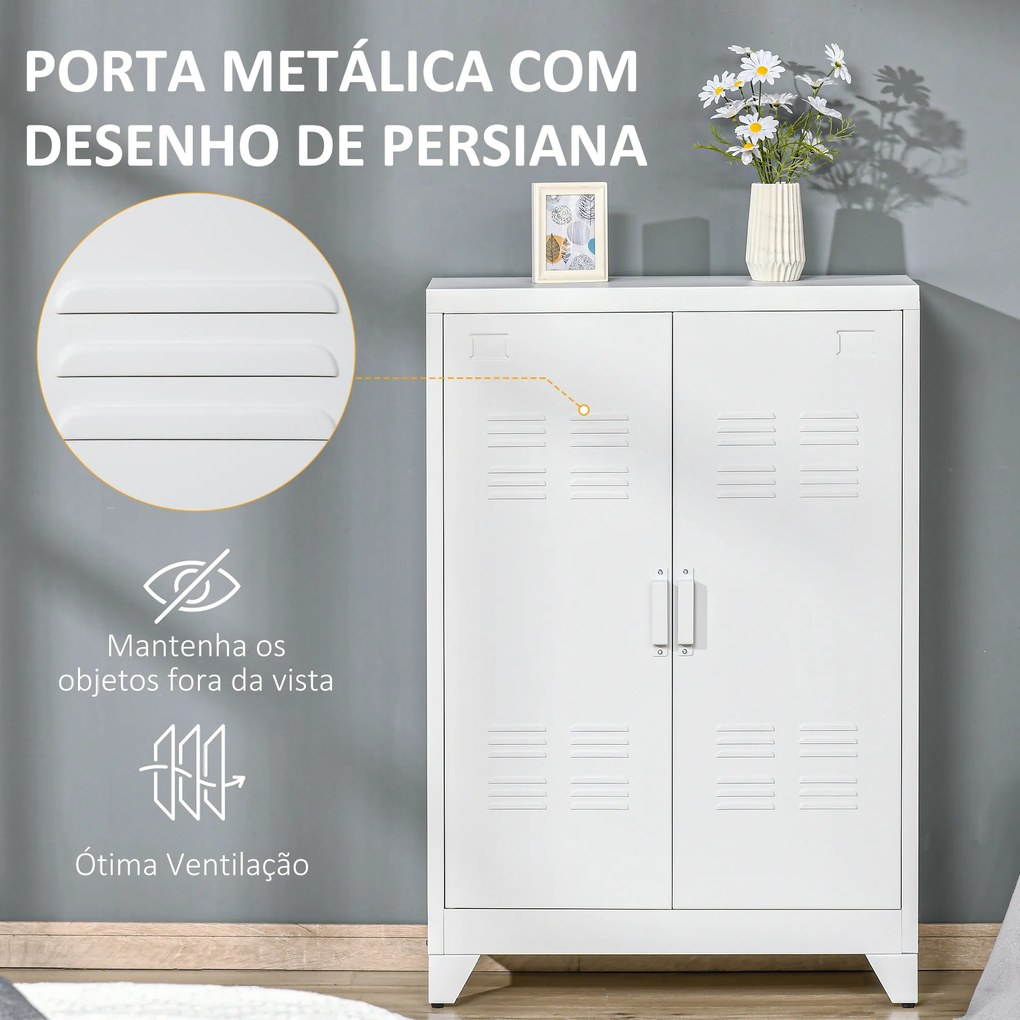 Armário de Metal de Armazenamento com Dupla Porta 2 Prateleiras com Altura Ajustável Armário para Escritório 75x33x110 cm Branco