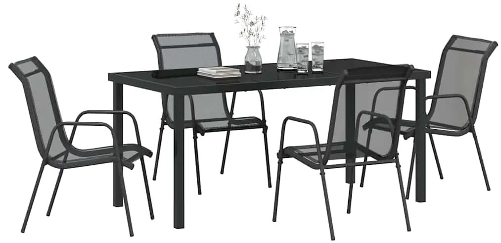 Conjunto de Jantar para Jardim com 5 Peças - Textileno Preto e Aço