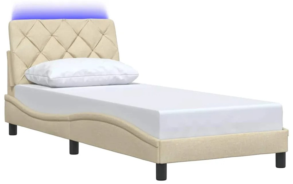 Estrutura de cama com LED sem colchão 80x200 cm tecido creme