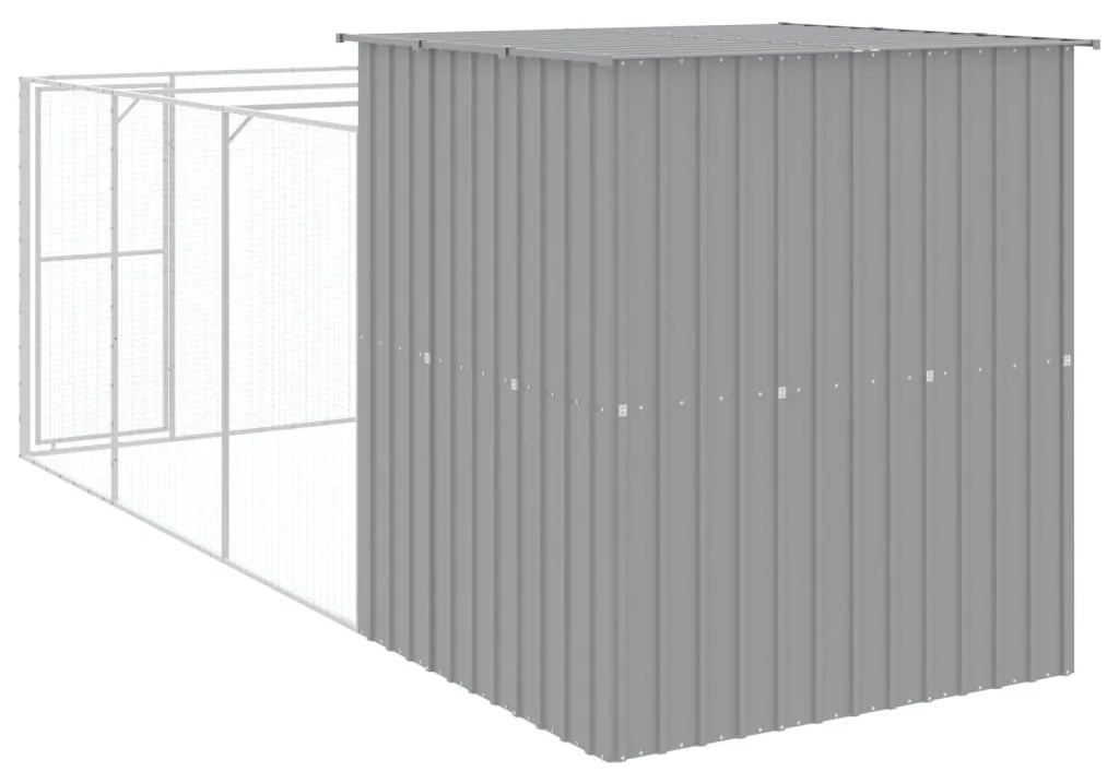 Casota cães c/ parque 165x455x181 cm aço galvaniz. cinza-claro
