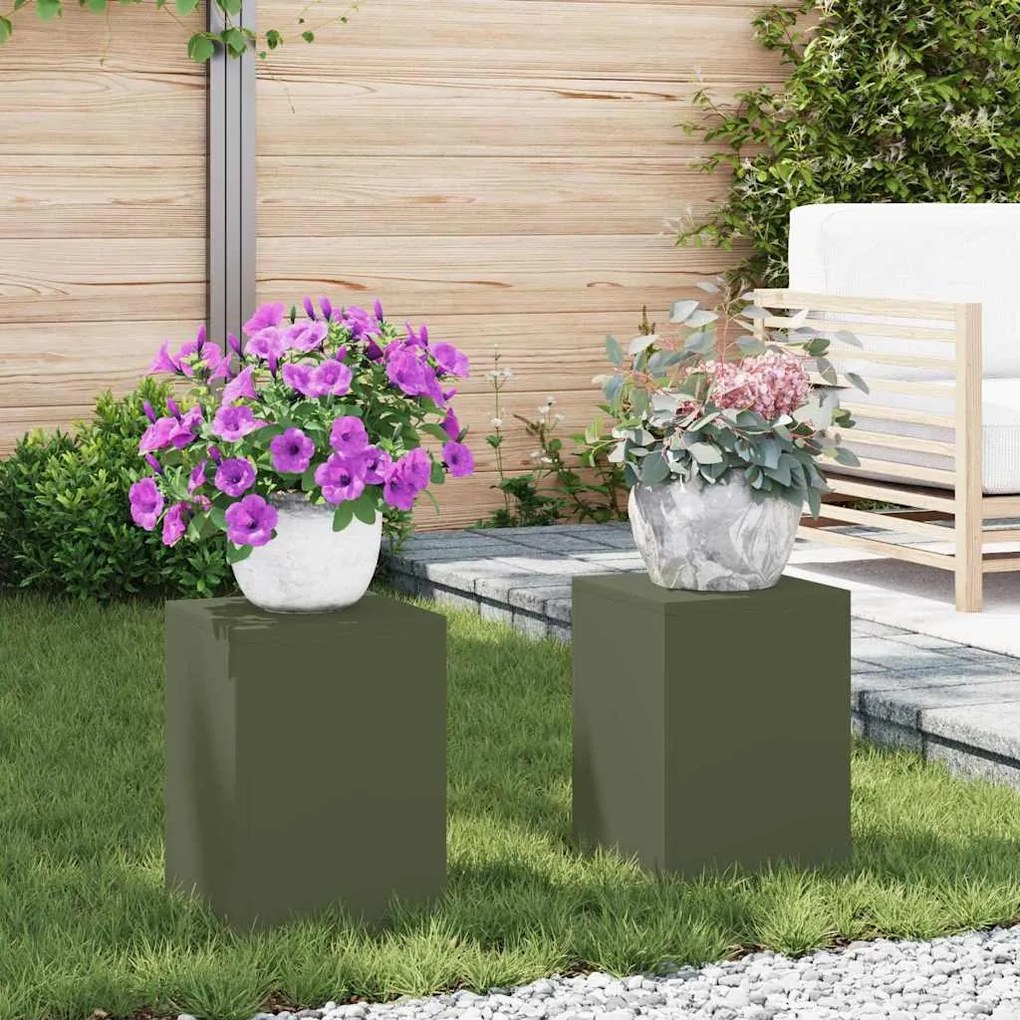 Suportes de Planta para Exterior Pilar 2 pcs Verde Azeitona 24x24x35 c