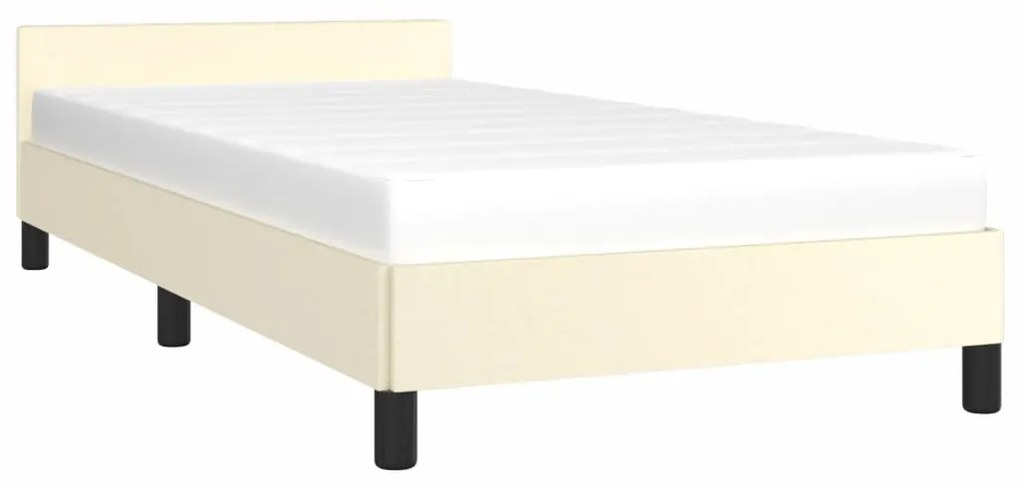 Estrutura de cama c/ cabeceira couro artificial 100x200cm creme