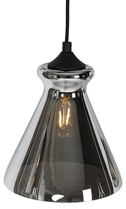 Candeeiro de suspensão Art Deco preto com vidro fumê 6-luzes - Wallace