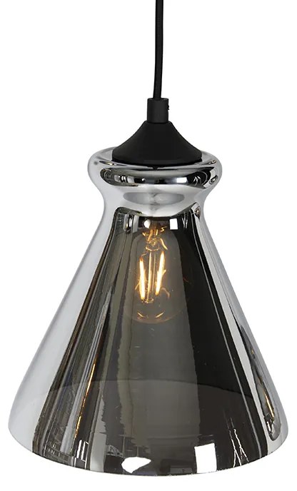 Candeeiro suspenso art déco preto com vidro fumê 6 luzes - Wallace Art Deco