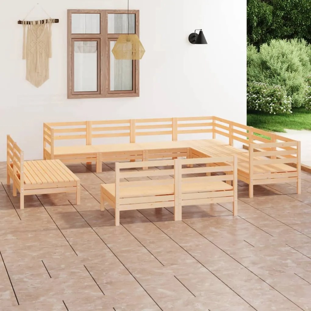 11 pcs conjunto lounge de jardim pinho maciço