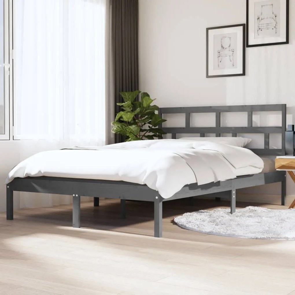 vidaXL Estrutura cama pequena casal 120x190 cm pinho maciço cinza