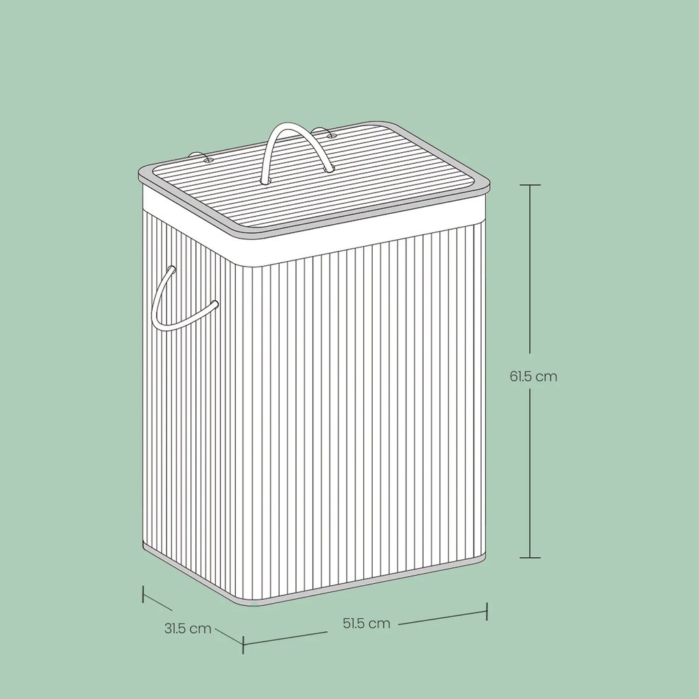 Cesto para roupa suja em bambu com 2 compartimentos de 52 x 63 x 32 cm branco