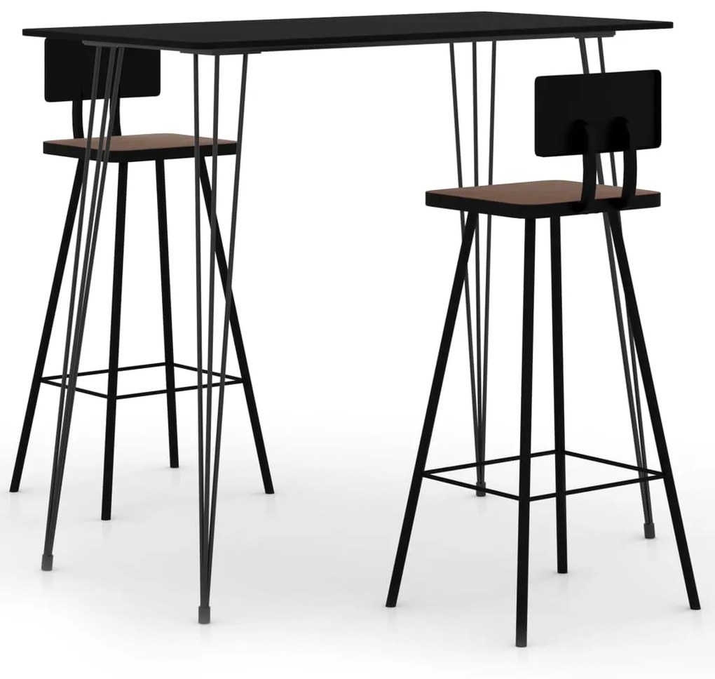 vidaXL 3 pcs conjunto de bar preto
