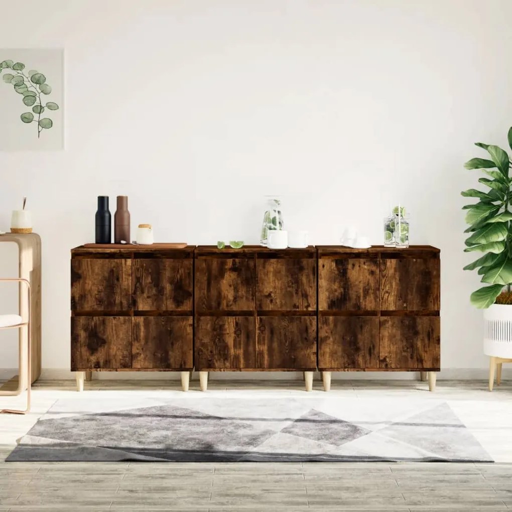 vidaXL Aparadores 3 pcs 60x35x70 cm derivados madeira carvalho fumado