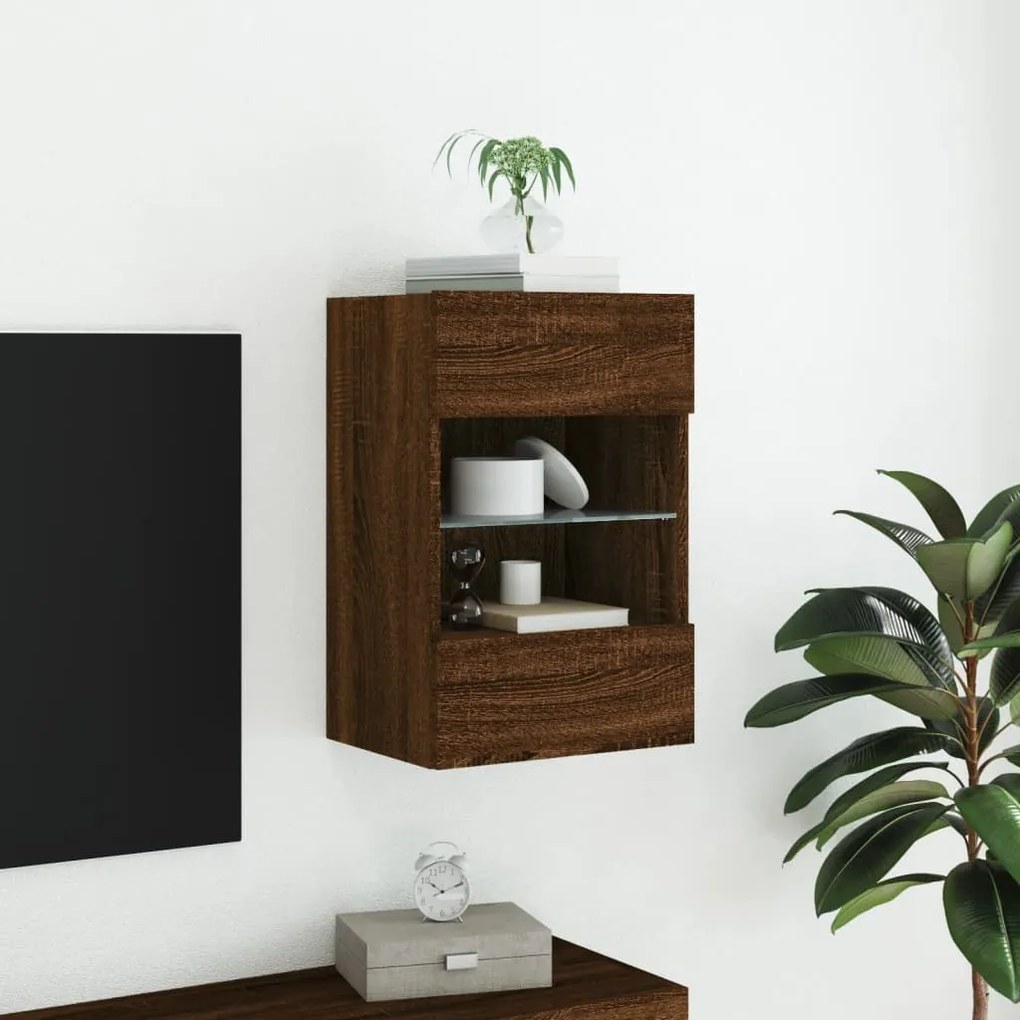 Móvel parede p/ TV c/ luzes LED 40x30x60,5cm carvalho castanho